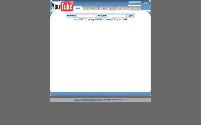 YouTube homepage, 2005