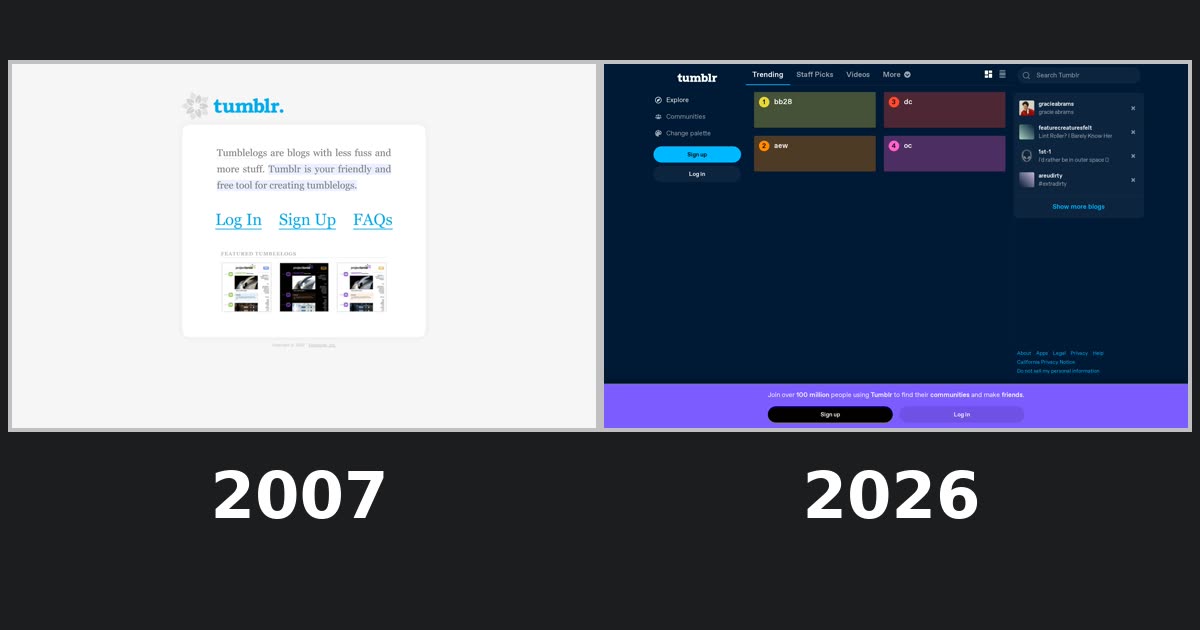 Tumblr homepage captures