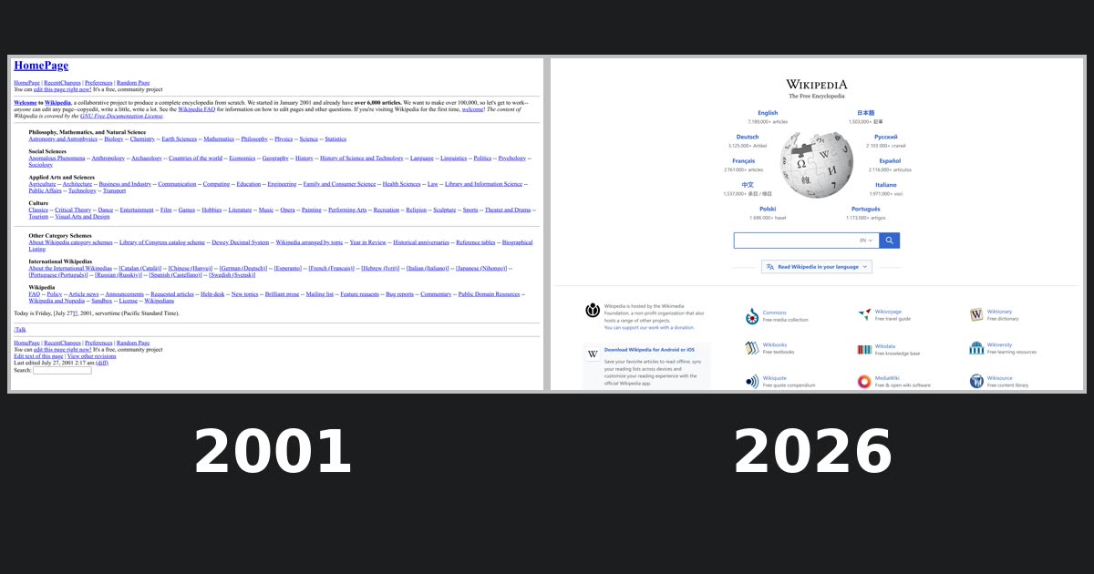 Wikipedia homepage captures