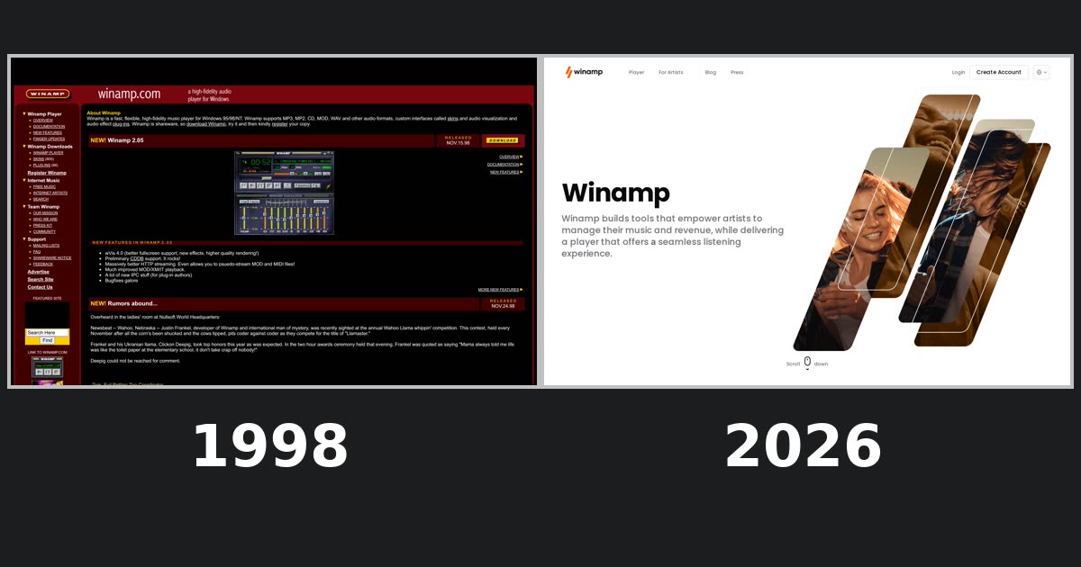 Winamp homepage captures