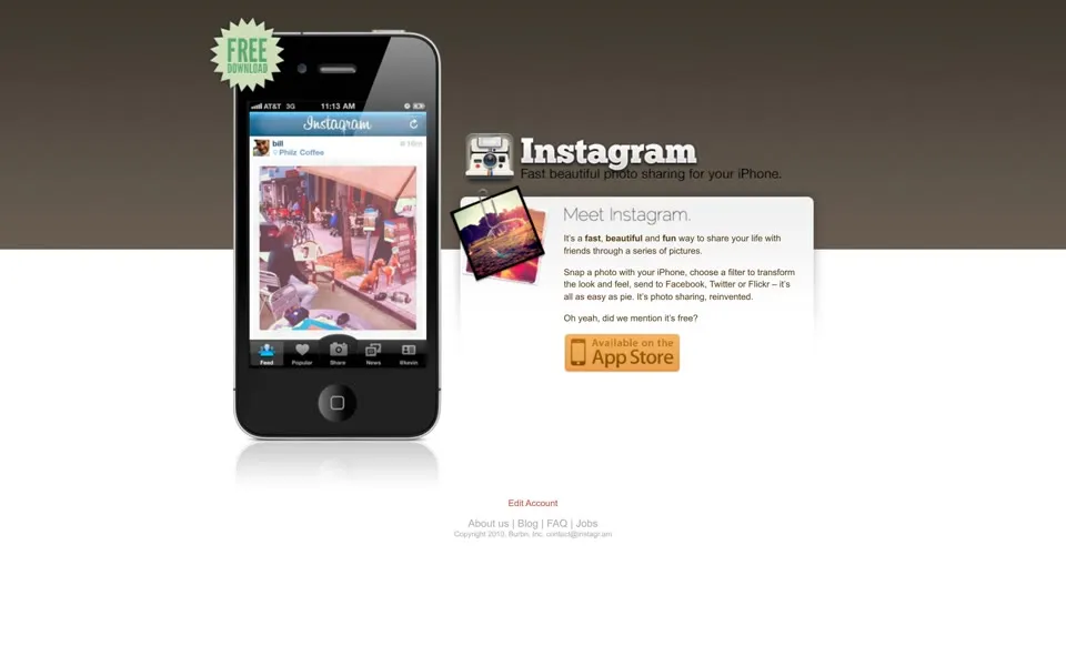 instagram.com homepage in 2011