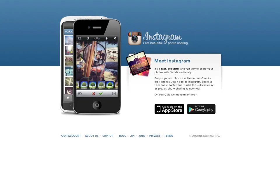 instagram.com homepage in 2012