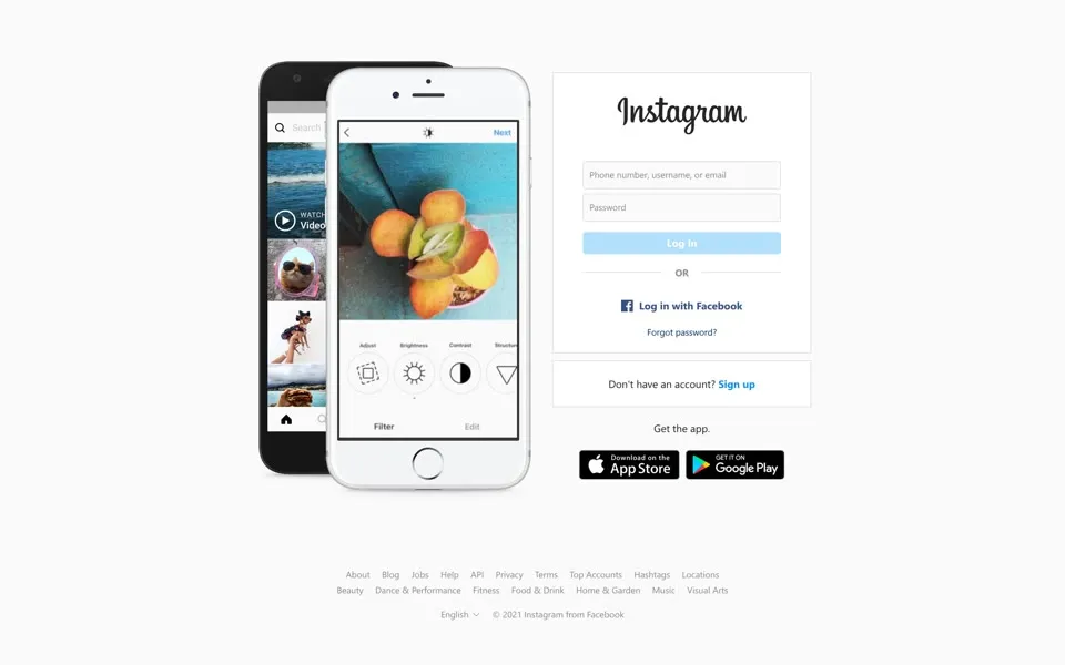 instagram.com homepage in 2021