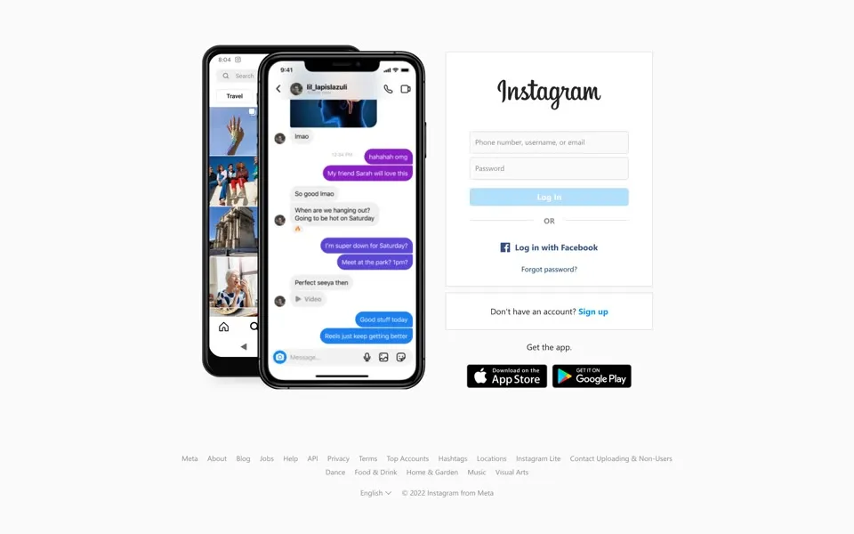 instagram.com homepage in 2022