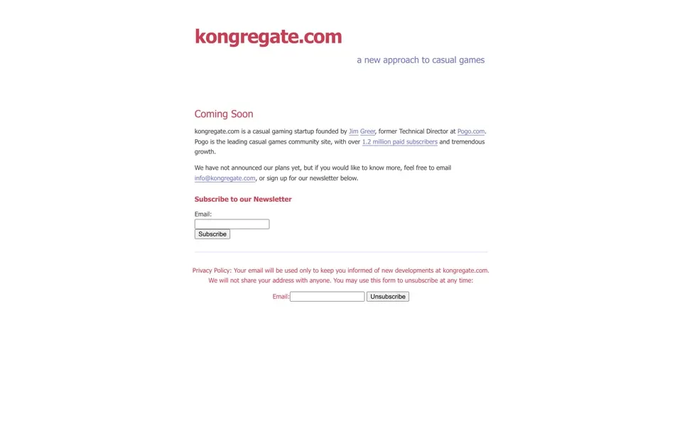 kongregate.com homepage in 2006