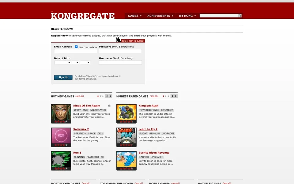 kongregate.com homepage in 2014