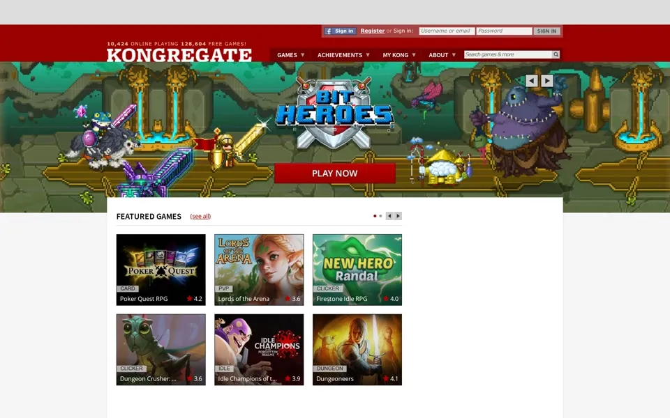 kongregate.com homepage in 2021