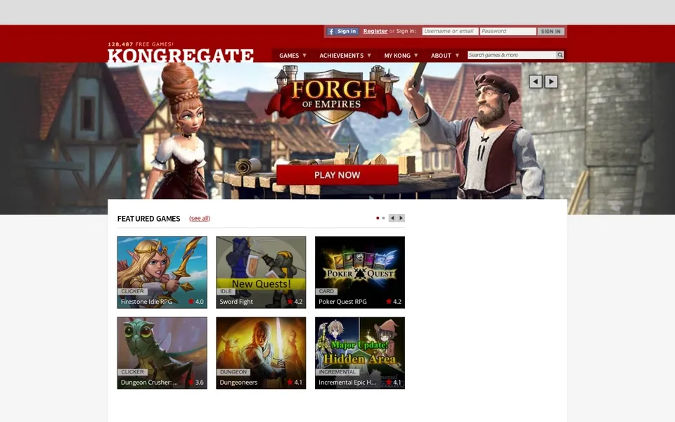 kongregate.com homepage in 2022