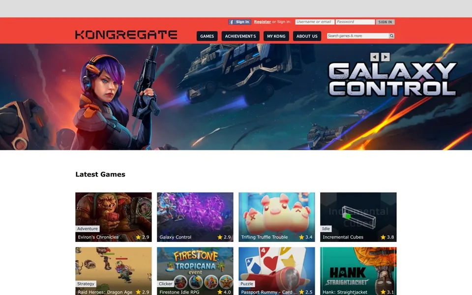 kongregate.com homepage in 2023