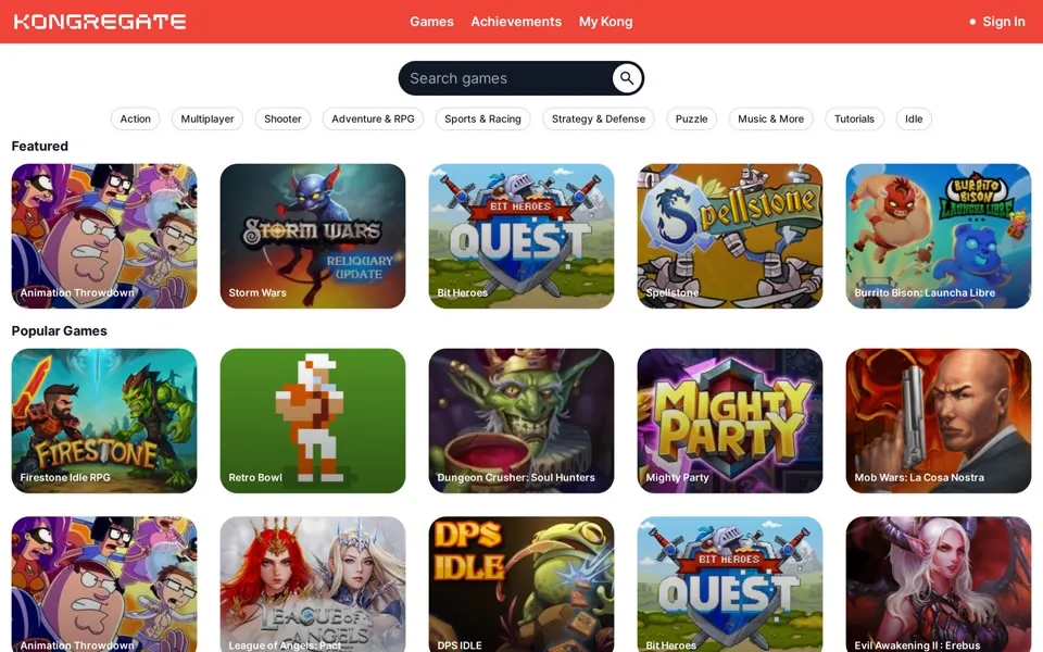 kongregate.com homepage in 2024