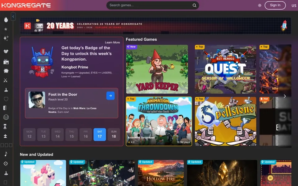 kongregate.com homepage in 2026