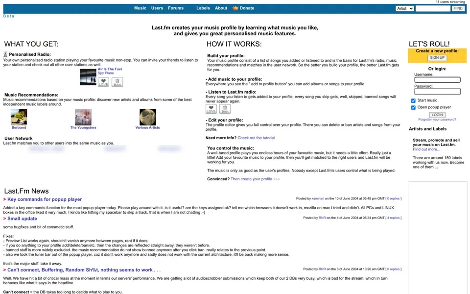 last.fm homepage in 2004