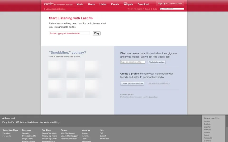 last.fm homepage in 2007