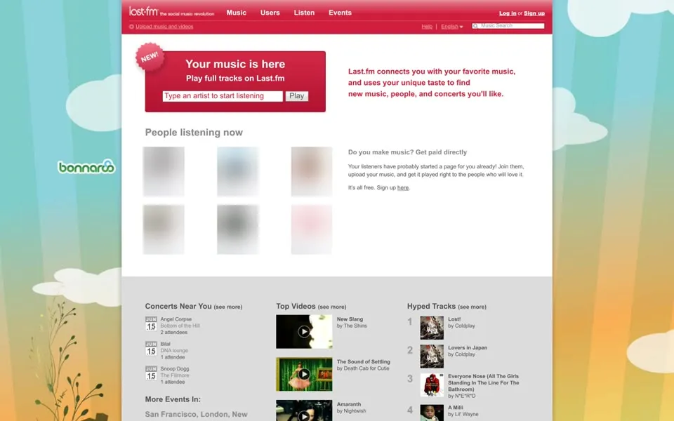 last.fm homepage in 2008
