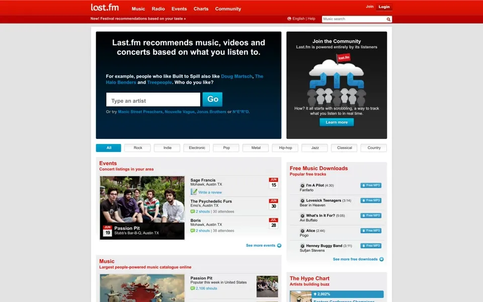 last.fm homepage in 2010
