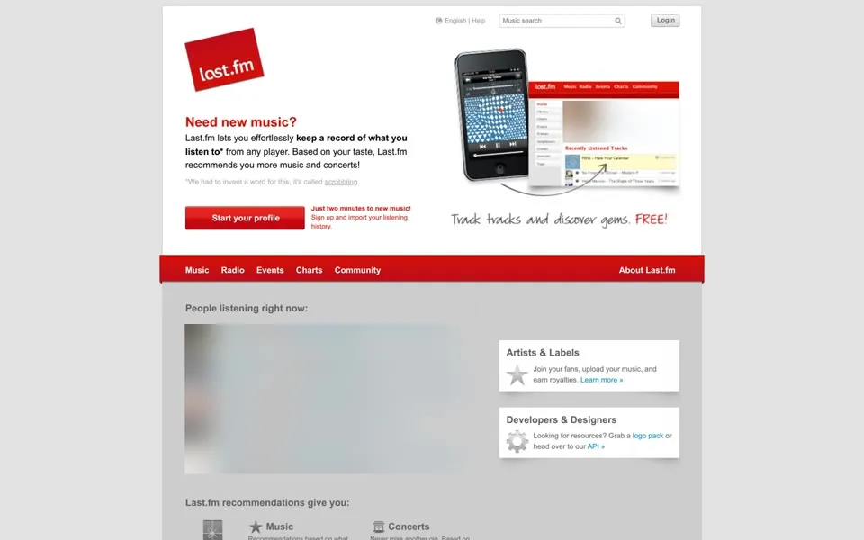 last.fm homepage in 2011
