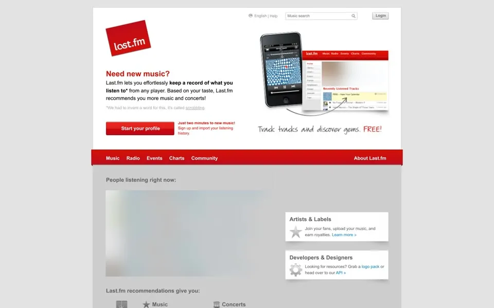 last.fm homepage in 2012