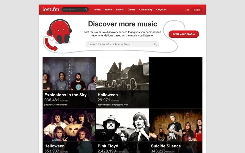 last.fm homepage in 2013