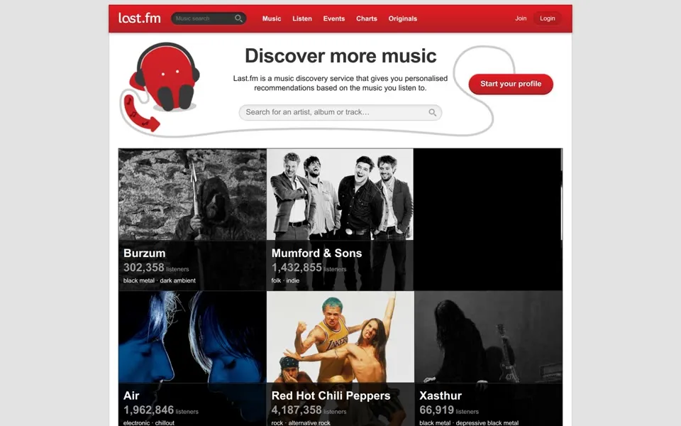 last.fm homepage in 2014