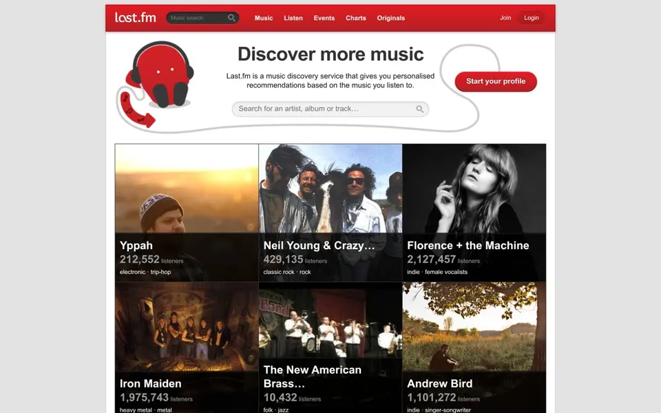 last.fm homepage in 2015