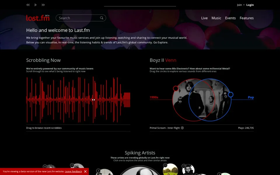 last.fm homepage in 2016