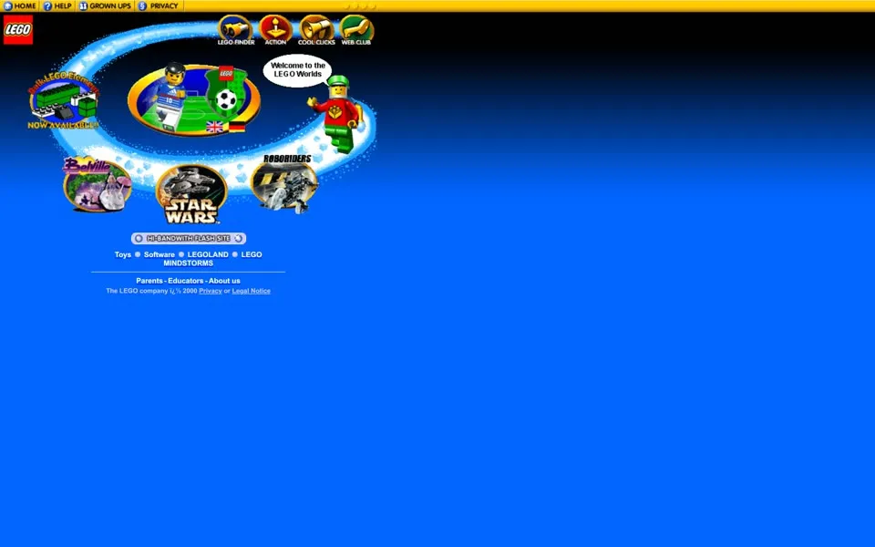 lego.com homepage in 2000