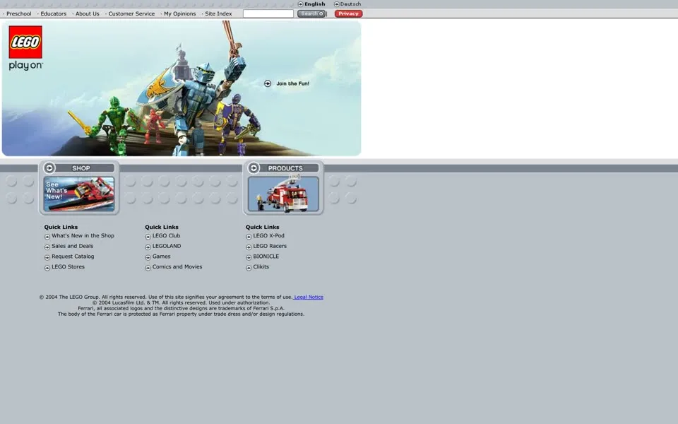 lego.com homepage in 2004