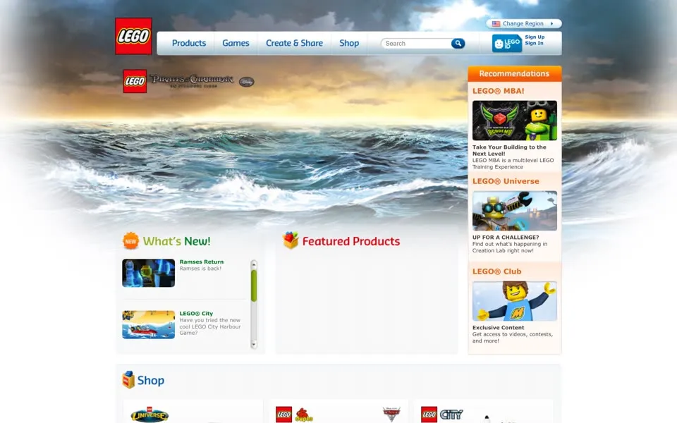 lego.com homepage in 2011