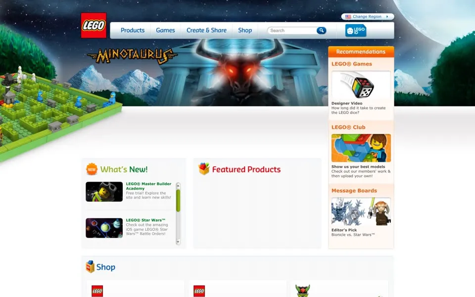 lego.com homepage in 2012