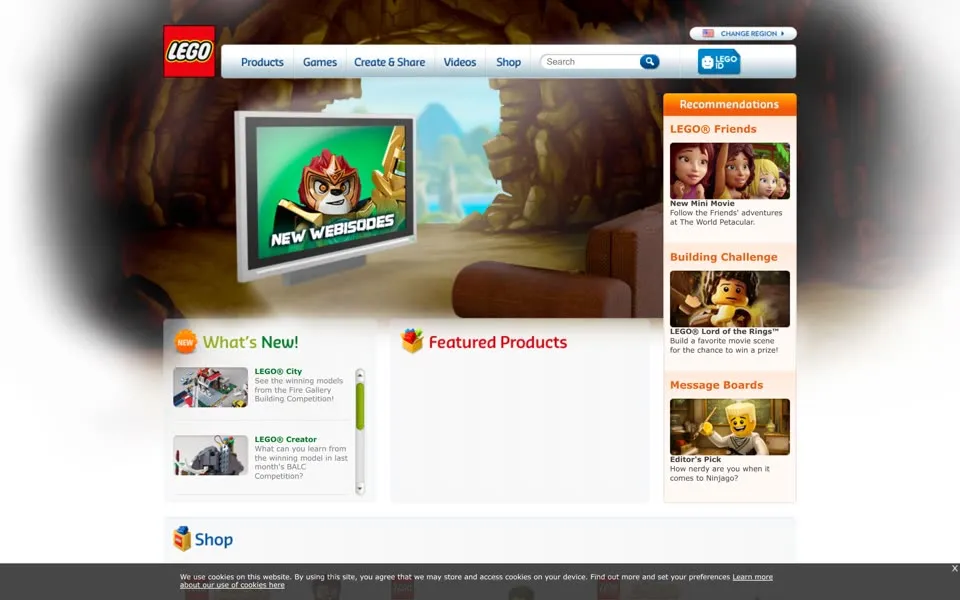 lego.com homepage in 2013