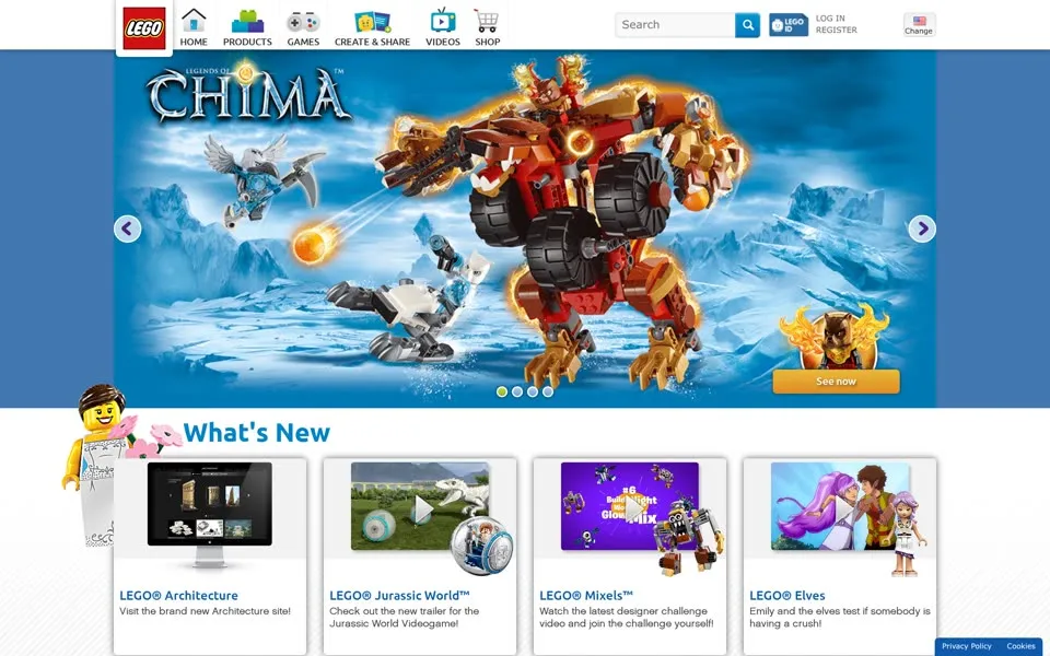 lego.com homepage in 2015