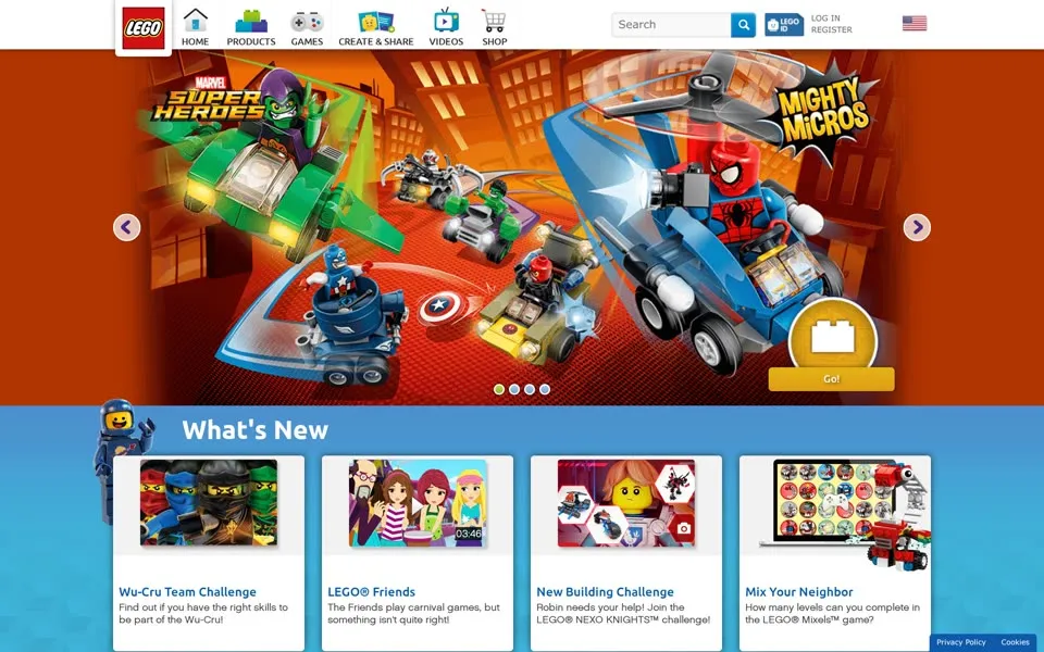 lego.com homepage in 2016