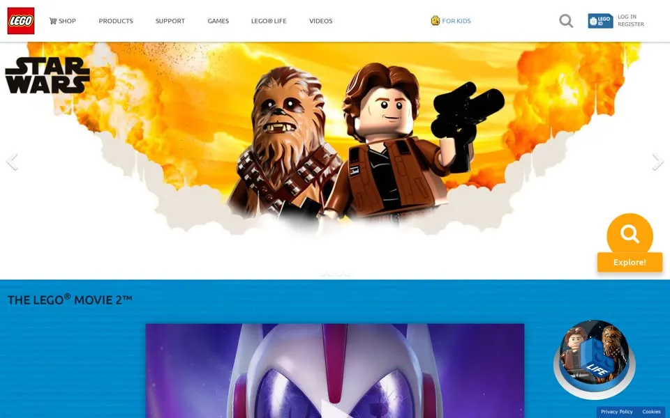 lego.com homepage in 2018