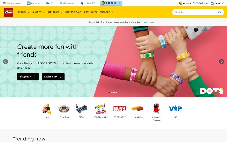 lego.com homepage in 2020