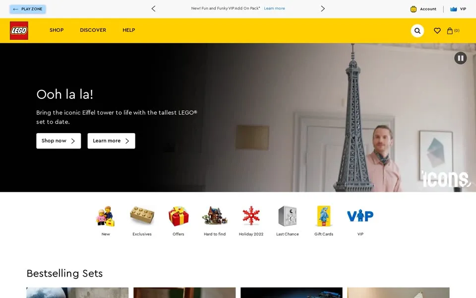 lego.com homepage in 2022