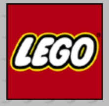 LEGO logo on the 1996 lego.com homepage: Rounded white letters with black and yellow outlines in a red square