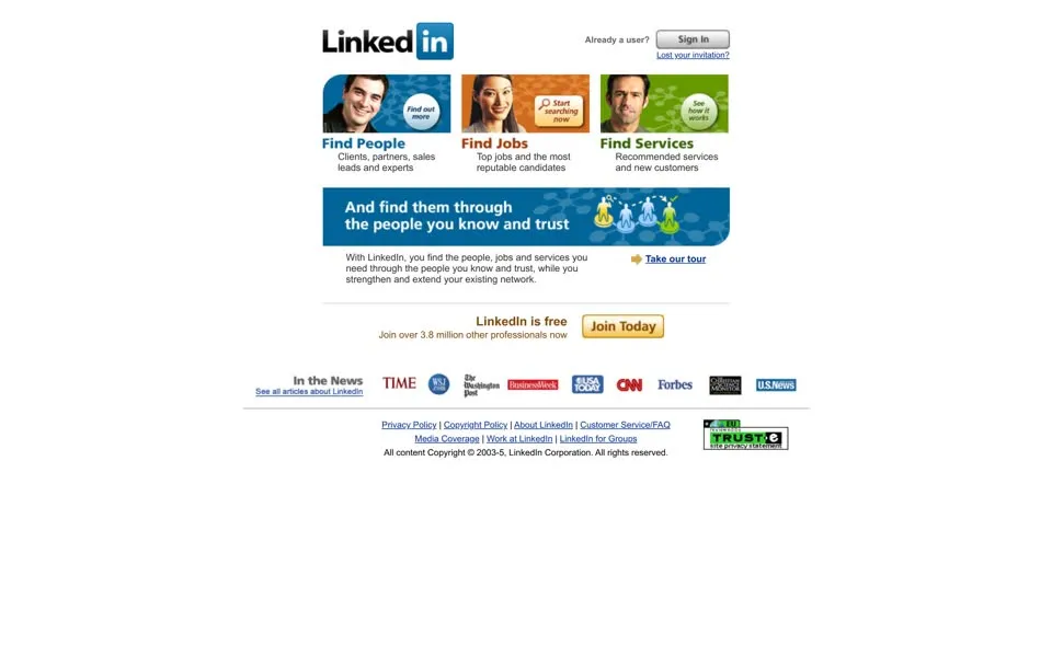 linkedin.com homepage in 2005