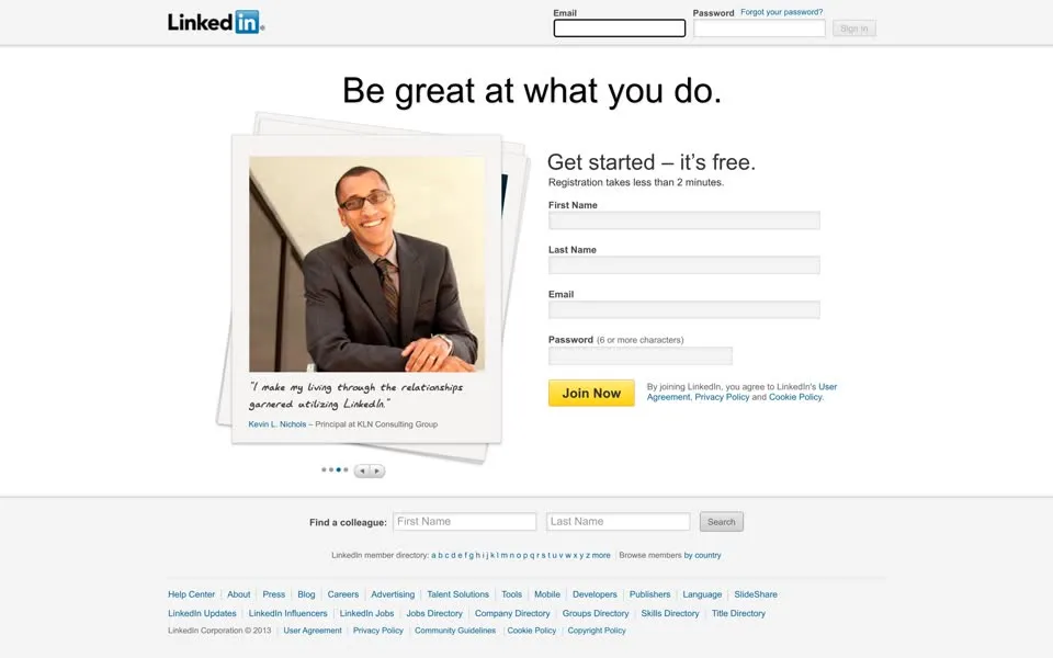 linkedin.com homepage in 2013