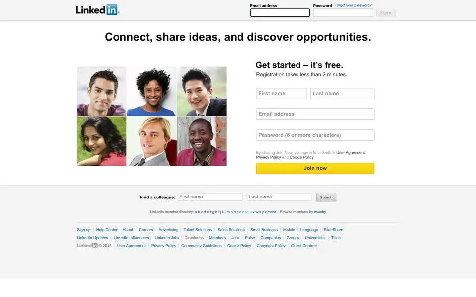 linkedin.com homepage in 2015