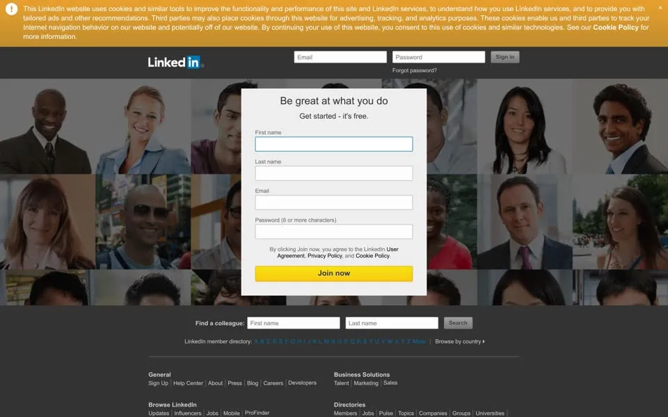 linkedin.com homepage in 2016