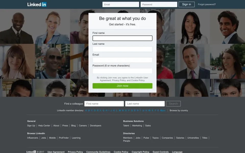 linkedin.com homepage in 2017