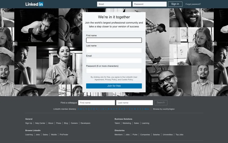 linkedin.com homepage in 2018