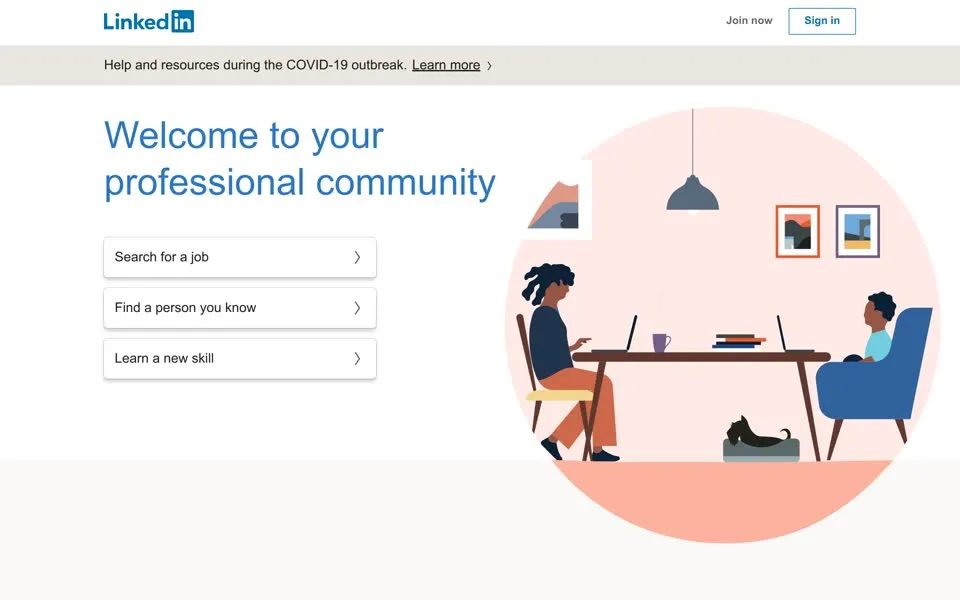 linkedin.com homepage in 2020