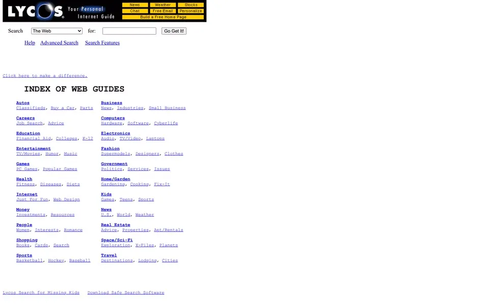 lycos.com homepage in 1999