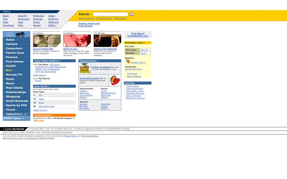 lycos.com homepage in 2002