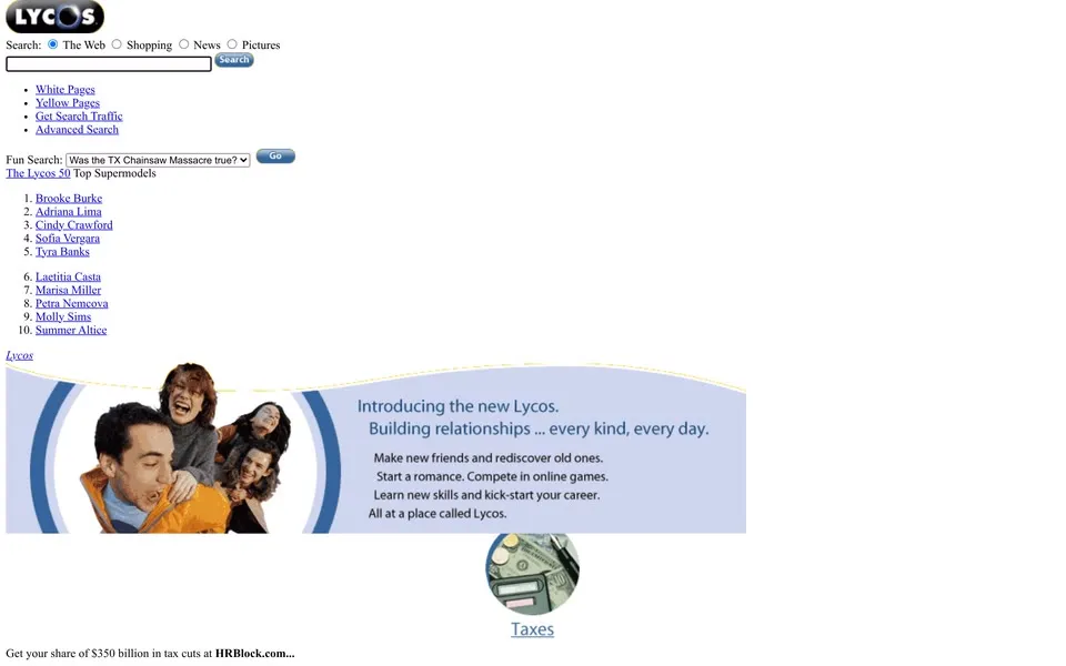lycos.com homepage in 2004