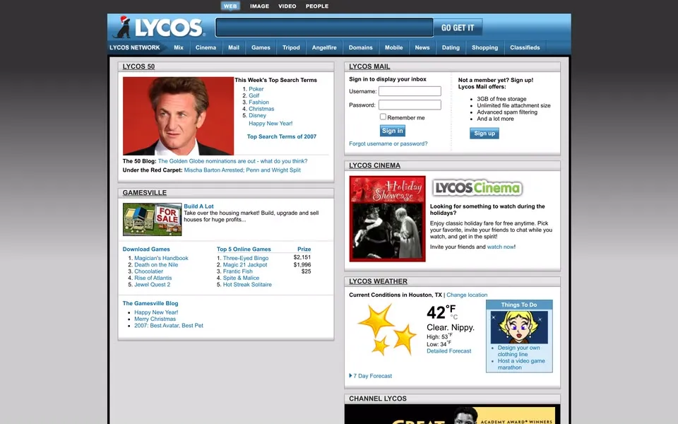 lycos.com homepage in 2008