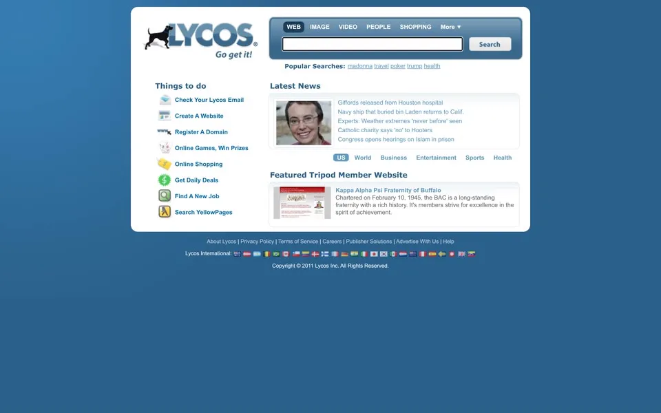 lycos.com homepage in 2011