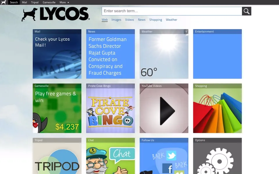 lycos.com homepage in 2012