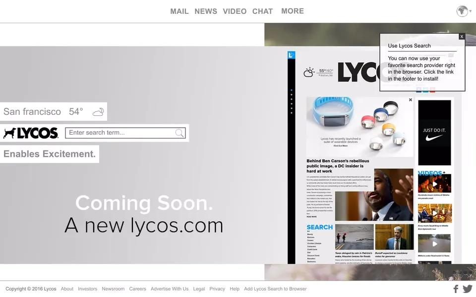 lycos.com homepage in 2016